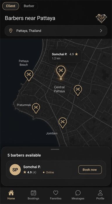 Styli app screen — choose your professional