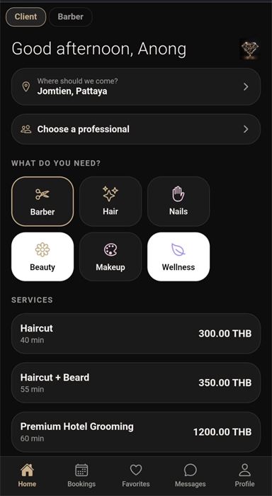 Styli app screen — choose your service
